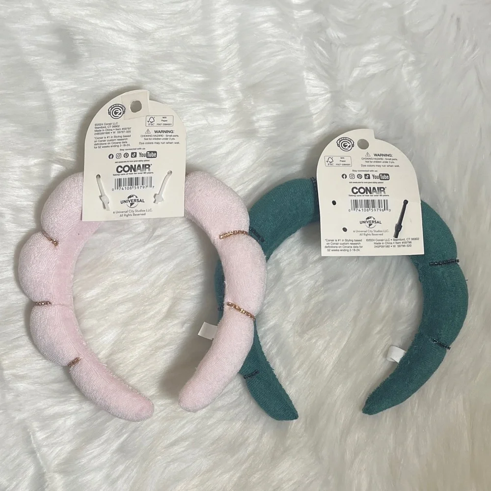 NWT Wicked Scunci Pink and Green Headband Set